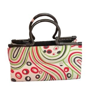 Cole Haan Red and Green Shoulder Bag with Festive Swirls